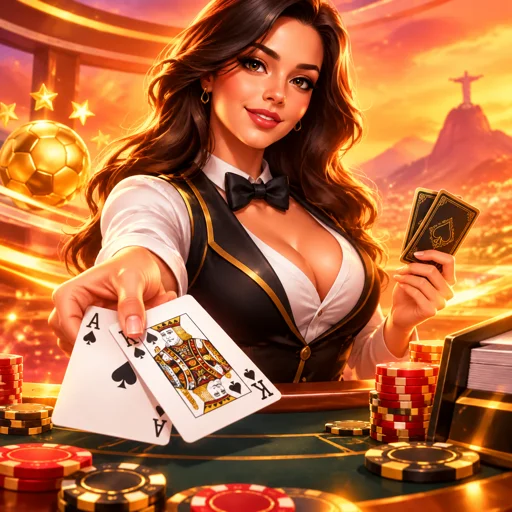 Mesa de blackjack ao vivo com cartas sendo distribuídas pelo dealer