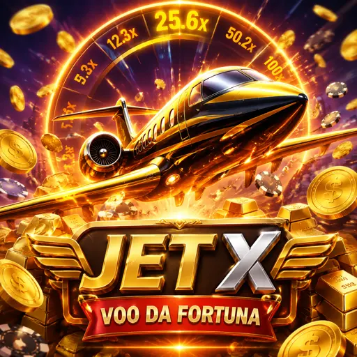 Card do jogo JetX com foguete subindo em fundo escuro